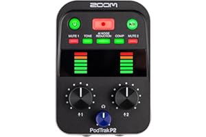 Zoom Grabadora de podcasts portátil P2 PodTrak e Interfaz de Audio USB | Mezclador de podcasting e Interfaz para grabación de Podcast móvil en Calidad de transmisión | 2 entradas de micrófono USB |
