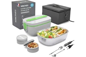SOKTNEU Gamelle Chauffante 80W 3 en 1 Haute Puissance Lunch Box Electrique Isotherme 220V 24V 12V 1.5L Acier Inoxydable Portable Boîte Repas pour Voiture Camion Bureau Travail