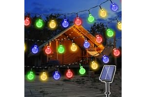 ZeMu Solar Lights Outdoor Garden, 12m 100 LEDs Waterproof Solar Crystal Ball Fairy Lights, 8 Modes Multi-Colored Globe String Lights Solar Powered for Outside Indoor Gazebo Wedding Party Decorations