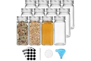 sengcengs Kryddburkar, fyrkantigt set med lock, 12 x 120 ml, kryddströare med ströinsats och svarta etiketter, kryddförvaring