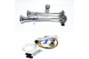 YIYIDA Air Horn Car Horn 12V Trumpets High Tone and Low Tone Horn Silver 170db Waterproof Chrome Zinc Loud Double tube Horn Truck Horn with Air Pump Speaker for 12V Car SUV Lorry Ship ect
