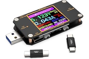 USB Tester Messgerät USB C Power Meter Strommessgerät 2-in-1 Digital Multimeter, Spannung Voltmeter, Strom, Ladestrom Leistungskapazität, Arbeitszeit-Detektor Amperemeter mit Typ-C Adapter (A3)