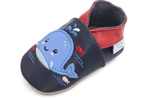 Dotty Fish Scarpine in Pelle Prima Infanzia. Scarpe Bimbi per Primi Passi con Suola Scamosciata. Scarpe da Bambino con Animali (17-28 EU)