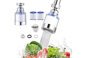ANGLEPINGPING 360° Rotating Faucet Mount Filter, Tap Water Purifier, Remove Chlorine Heavy Metal Hard Water Softener Water Faucet Filter for Sink Kitchen Bathroom+2 Filter Elements+Universal Adapter