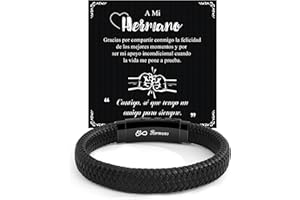 CheersLife Regalos Originales Navidad para Hombre, Pulsera Cuero Negro Ajustable con Caja de Regalo, Regalos Aniversario/San Valentín/Navidad/Cumpleaños para Hijo, Hermano, Marido, Novio