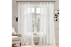 TOPICK White Net Curtains for Windows 90 Inch Drop, Sheer Curtains White Long Voile Curtain 2 Panels for Bedroom, Lightweight Privacy Curtains for Living Room, Kitchen, 55W x 90L Inches