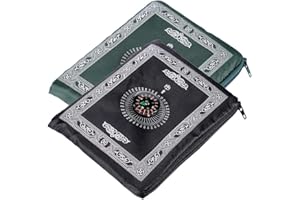 Hitopin Ramadan Portable Noir Couleur Tapis de prière Musulmane avec Compass Format de Poche Tapis de prière Ompass Qibla Finder avec livret Matière étanche 2Packs