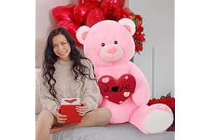 MorisMos XXL Oso Peluche Gigante con Love, 130cm Rosa Peluche Grande Kawaii Teddy Bear Animales de Peluche Juguetes Regalos para Niñas Niños Novia Cumpleaños San Valentín Navidad Año Nuevo