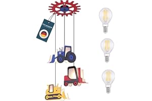 bmf-versand® Kinderlampe Decke Jungen LED - Hängelampe Kinderzimmer Junge - Kinderzimmerlampe Hängend Bunt - Kinderleuchte Inkl. Leuchtmittel - Pendellampe Kinder Bagger Traktor