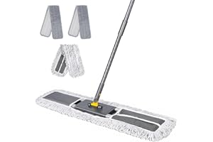 Masthome Industrial Mop, 36'' Large Commercial Dust Mops with 360° Swivel Head & 3 Reusable Washable Pads, Heavy Duty Flat Mop with 61'' Telescopic Handle for Warehouse, Office, Hotel and Home Floors