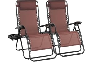 EIGFOH Tumbonas Plegables,Jardin Exterior Silla de Playa con Portavasos y Reposacabezas,Silla de Playa Ajustable para Jardín,Piscina,Terraza,Carga de 150 KG (Marrón 2 Tumbonas)