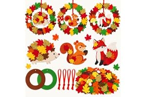 136 höst pysselset för barn med igelkott ekorre räv höstblad | Filt pysselset höst DIY, höstkrans hantverk, filt kransar pyss