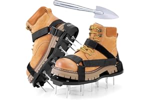 Ohuhu Zapatos Aerador de Cesped Sin Instalación, Zapatos Jardín de Césped con Pala de Acero Inoxidable Sandalias Zapatos con Puntas, Talla Universal para Todos Los Zapatos, Negro