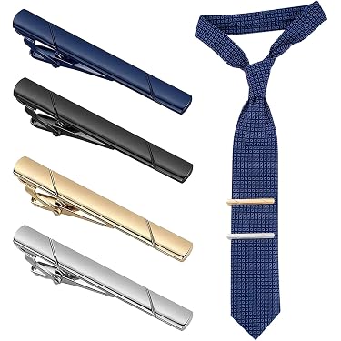 Pince Cravate Lot De 4 Pinces à Cravate Jagowa - Métal Argenté, 6cm, élégant Epingle A Cravate Homme