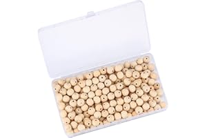 WELHAEPI 200 Pezzi Perle Rotonde in Legno Naturale, Palline Con Foro per Decorazioni Artigianali Fai-da-Te - 12mm