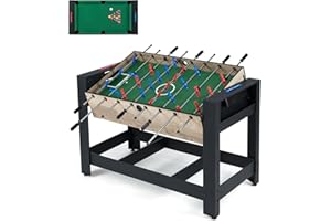 COSTWAY Wielofunkcyjny obrotowy stół do gry 2 w 1, stół do piłkarzyków z piłką nożną stołową i stołem bilardowym, wielofunkcyjny stół z 2 piłkami, kijem, trójkątem, szczotką i kredą, stół do