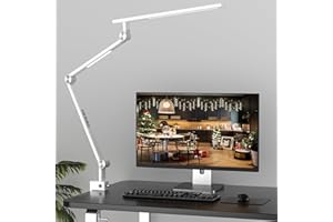 VERSKI Schreibtischlampe LED, Dimmbar 18W Doppelte Lichtquelle Schreibtischlampe für Homeoffice, Klemmbar Augenschutz Tageslichtlampe, 5 Farbtemperaturen und Helligkeit Einstellbare Büro Tischlampe