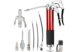 VAPOURD Grease Gun 8000PSI with Coupler Fit 14oz, High Pressure Pistol Grip Handle with 3 Flexible Hoses Metal Extension Tube and 4 Nozzle Types Compatible with 400cc Cartridge