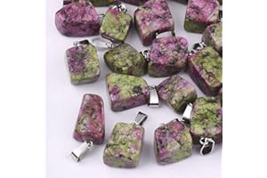 DanLingJewelry 24Pcs Natural Ruby in Zoisite Pendants Healing Crystal Chakra Reiki Gemstone Bead Charms for Necklace Jewellery Making