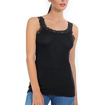 EGI Damen-Tanktop Aus 85% Wolle & 15% Seide – Mit Makramee-Spitze Am Ausschnitt & Breiter Schulter, Hergestellt In Italien