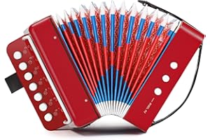 TLGREEN Fisarmonica per Bambini, 10 Tasti Organetto Strumento Musicale con Cinghie, Regalo per Principianti, Fisarmonica Adulti e Bambini dai 3 Anni in Su, Rosso