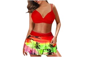 AMHOMELY Monokinis for Women 2 Piece Hawaiian Tropical Print Swim Cami Bra and Ruffles Skirts Bathing Sets Beachwear
