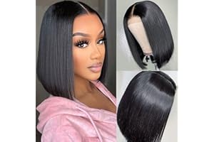 PORSMEER Perruque Naturelle Lace Frontal Courte Bob Noir Perruque bresilienne Cheveux 10 Pouces pour les femmes noires Lace Wig