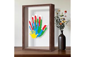 MoFarbe Family Handprint Kit for 4, DIY Craft Keepsake Frame, Hand Print Ornament Kits, Family Gifts for New Parents, Grandparents, Father's Day, Mother's Day (Wooden)