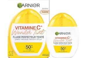 GARNIER - SkinActive Vitamine C - Fluide Perfecteur Teinté Wonder Tint SPF50+ - Soin Teinté Visage Protecteur - Unifie, Hydrate & Réduit les Taches Brunes - Tous Types de Peaux - Teinte Claire - 40 ml