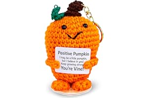 OneCut Positive Pumpkin Halloween Party Decorations, Handmade Crochet Pumpkin with keychain