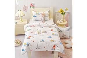 HMtideby Toddler Kids Bedding Set for Girls and Boys, Cars Print Cot Bed Duvet Cover with Pillowcase, 2 pcs, 120 x 150 cm
