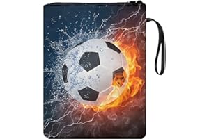 KUIFORTI Pochettes de livre pour enfants avec fermeture éclair, imprimé football sportif, housse de protection lavable pour livre de poche, pochette de rangement pour livres de bible pour garçons et