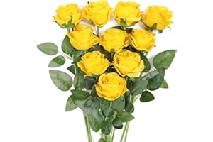 JUSTOYOU 10 Piezas Rayón Rosa Ramo Decoración Boda Fiesta Cumpleaños Decoración Interior Exterior (Amarillo)