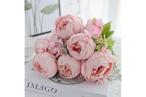 JOYHAZE - Lote de 1 ramo de peonías, 19 pulgadas de seda grandes flores de peonías con cogollos para la decoración de la oficina de reunión de la familia de la boda, pieza central de mesa, arreglo