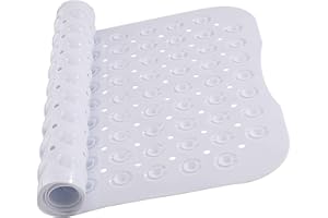 MOONLIGHT20015 Shower Bath Mat Non Slip Anti Mould & Mildew with Strong Suction Cups Grip and Drain Holes Soft Rubber Shower Mats - PVC Bathroom Mat Machine Washable (70x38cm, White)