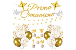 Humairc Prima Comunione Palloncini Decorazioni, Decorazioni per Baby Shower, Ghirlanda Stelle + Prima Comunione Banner + Cake Topper + Palloncini, Decorazioni per Prima Comunione per Ragazzo Ragazza