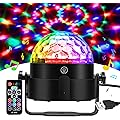 Gobikey Boule Disco de Commande Vocale, 360° Rotative Boule à Facette Couleurs,3 Modes de Musique Jeux de Lumiere avec USB 4M Télécommande et Câble, boule a facette Lumiere Disco pour Fête/Noël/DJ