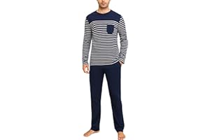 Irdcomps Pyjama Homme Hiver Coton Ensembles de Pyjamas à Chauds Manches Longues Col Rond Vêtements De Nuit Vêtements de Détente pour Hommes Deux Pièces Confortable Doux