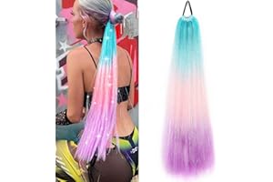 JIAMEISI Rainbow Ponytail Extensions With Hair Tie 1 Packs Coloured Hair Extensions for Braiding 26 inch Colorful Ombre Mermaid Pony Tail Synthetic Hair Extensions for Girl Women(#3-2)