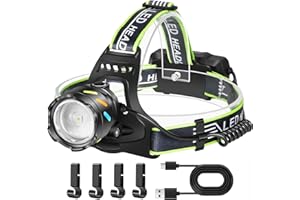 LEKIA Torcia Frontale LED Ricaricabile USB-C, 50000 Lumen 30W Lampada Frontale con Sensore, Fluorescente 5 Modalità Lampada a Testa Zoomabile, IP65 Luci Frontali Impermeabili per Campeggio Emergenza