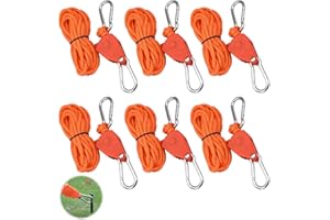 Holtrae 6 Stück Abspannseile Camping,4m Leuchtend Orangefarbenes Zugseil mit Haken,Abspannseile mit Seilspanner,Einstellbare Seilratsche,Spannseile für Campingzelte und Vorzelte