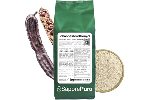 Saporepuro Johannesbrödkärnmjöl 1000 g – GLUTENFRITT – 100% rent naturligt förtjocknings- och gelbildningsmedel – Perfekt för Glass, Sorbet, Desserter och Såser