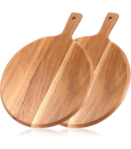 Kesper Lot De 6 Assiettes à Pizza En Bois D'acacia - Plateau De Service 32 Cm Avec Gouttière à Jus - Certifié FSC