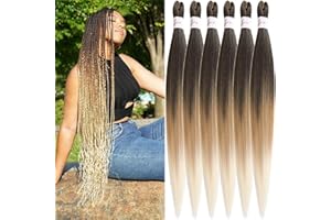 X-Tress Rajout Cheveux Tressés 6 Paquets Pré-étirés Tresses Ombre 26 Pouces Kanekalon Easy Braids Meches Cheveux pour Tresses Africaine Knotless Yaki Nattes Extensions de Cheveux(T1B/27/613)