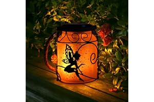 ANGMLN Solar Lantern Outdoor for Garden- Flickering Flame Hanging Lantern, Waterproof Solar Fairy Lantern,Heavy Duty Retro Metal Frosted Glass Christmas Decorations for Yard Garden Pathway