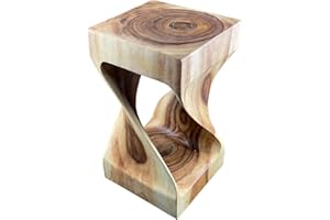 FaHome Holzhocker Gedreht Hocker Geschwungen Samanholz Natur Beistelltisch Möbel Blumenhocker Massiv Unikat Beistelltisch Ablagetisch