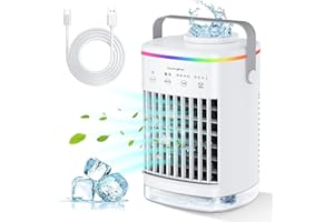 YWULY Mobile Klimaanlage, 3-in-1 Tragbare Klimaanlage, 700ml Mini Klimaanlage mit 4 Geschwindigkeiten & 3 Nebelmodi, 2/4/6/8 H Timer Klimagerät, 7 Farben Nacht-LED Mini Luftkühler für Hause, Büro, Zimmer