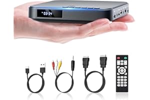Mini Lecteur DVD, DESOBRY Lecteur DVD HDMI Compact HD 1080P pour Smart TV avec Toutes Les régions, entrée Carte USB/TF, télécommande, PAL/NTSC