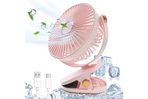 FFTANXS Clip on fan,Clip fan,Bed fan,Pushchair fan clip on,Portable 360° Rotation,5 speeds,3600 mAh battery,Pram fan clip on applicable to office, bedroom, study, camping,baby stroller (Pink)