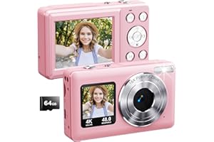 【2 Pantalla】 UCMDA Cámara Digital- 4K Ultra HD Autoenfoque Cámara Digital Compacta, Tarjeta SD de 64 GB, 48 MP, Zoom 18X, Pantalla LCD Trasera de 2,4" y Frontal de 1,3", Apto para niños y Adultos